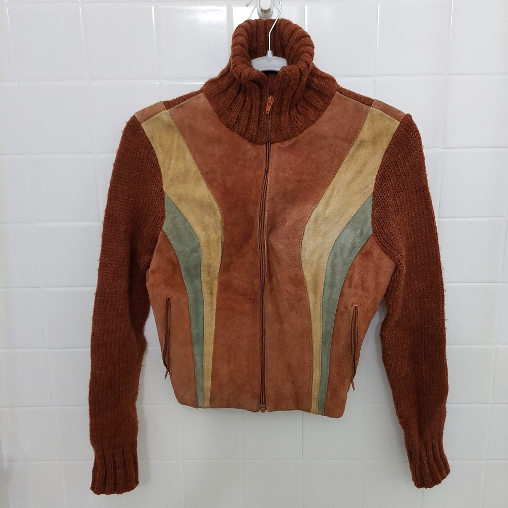 Organically Grown Suede Leather Knit 70s Zip Jacket Arpeja